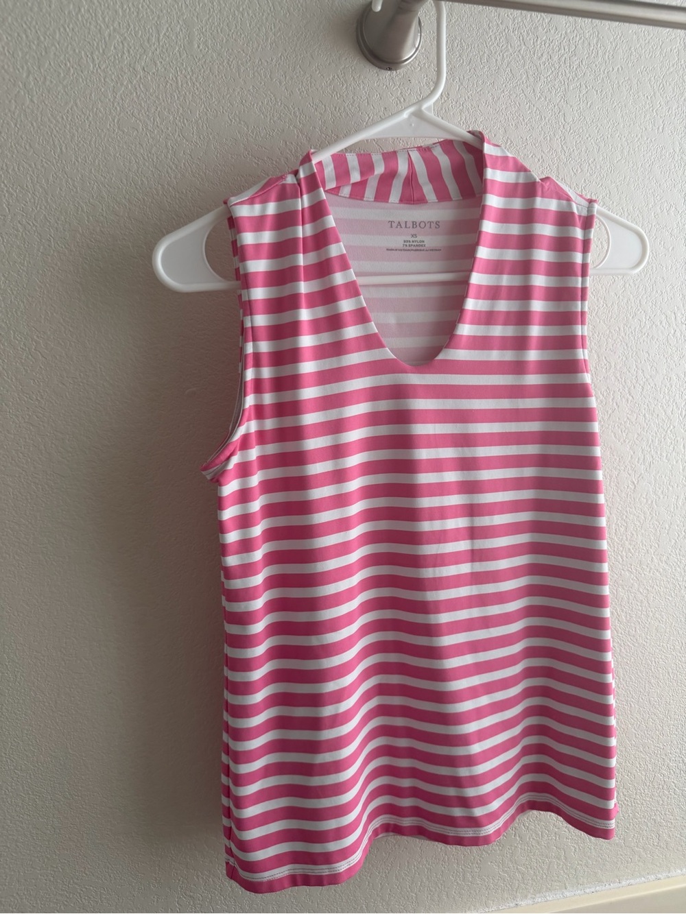 Talbots Pink & White Striped V-Neck Sleeveless Jersey Tank